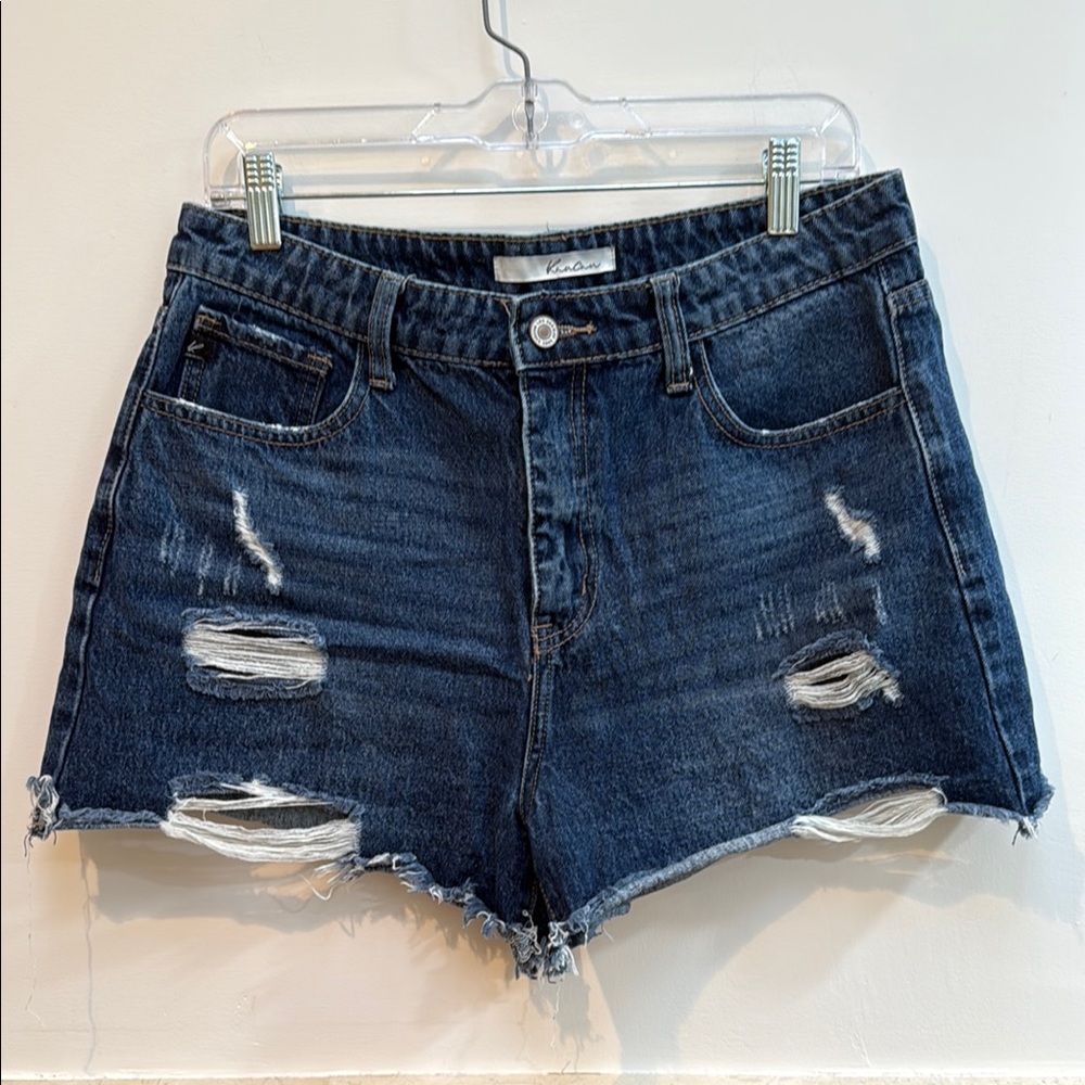 KanCan Dark Blue Distressed Jean Shorts